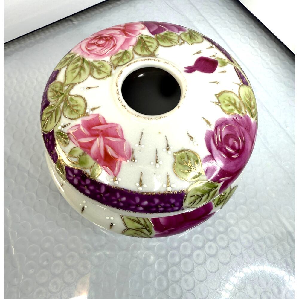 Antique Victorian Nippon Beaded Moriage Hand Painted Porcelain Hair Receiver